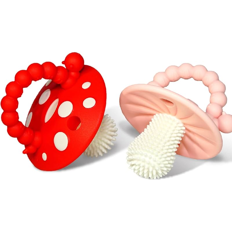 Custom BPA Free Chompy Mushroom Hand Held Silicone Teether for Infants Care Solution Suppliers4