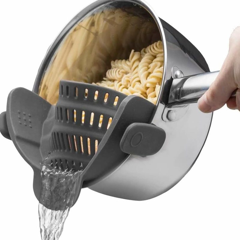 OEM Heat Resistant Silicone Pasta Strainer Colander with Clip-On for Pots and Pans for Kitchen Gadgets Factory1